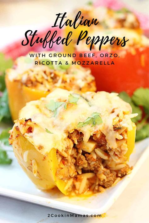 Orzo Tomato, Beef Orzo, Stuffed Peppers With Ground Beef, Baked Stuffed Peppers, Lasagna Stuffed Peppers, Italian Stuffed Peppers, Low Carb Lasagna, How To Cook Orzo, Favorite Recipes Dinner