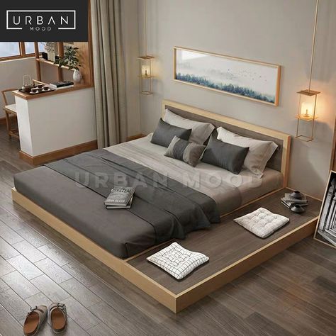 Bedroom Tatami Design, Modern Platform Bed Japanese Style, Japanese Modern Bed, Low Japanese Bed, Platform Bed Styling, Japanese Bed Design, Low Bed Frame Ideas Bedroom Designs, Low Beds Bedroom, Low Floor Bed Design