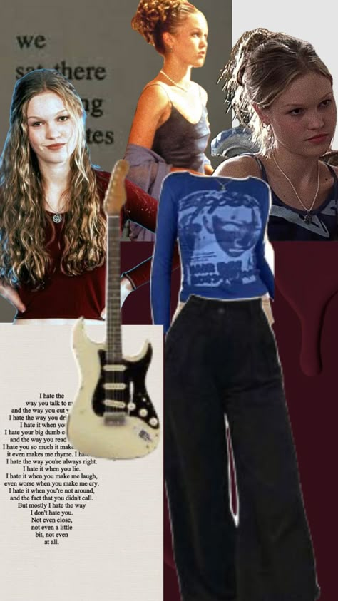 Lat Stratford Outfits, Kat Stratford Outfits Aesthetic, Kat Stratford Halloween Costume, Kat Stratford Core, Kat Stratford Clothes, Kat Stratford Fashion, Kat Stratford Party Outfit, Julia Stiles 90s Outfits, Kat Stratford Costume