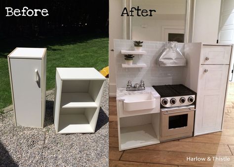 Build Your Own Play Kitchen, Cube Shelf Play Kitchen, Diy Kids Kitchen Accessories, Play Kitchen Diy, Diy Kids Kitchen, Diy Kids Furniture, Kitchen Sets For Kids, Kids Play Kitchen, Home Design Diy