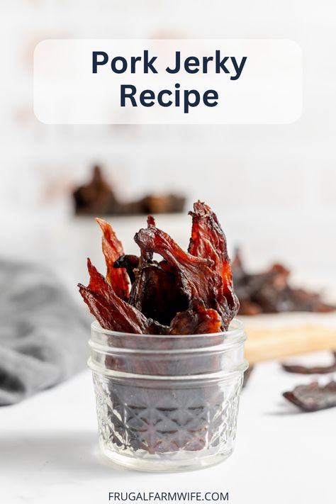 Pork Jerky Recipe - The Frugal Farm Wife Air Fryer Pork Jerky, Ground Pork Jerky Recipes, Pork Jerky Recipe Smokers, Ground Turkey Jerky Recipe Dehydrator, Pork Jerky Recipe Dehydrator, Pork Loin Jerky Recipe, Pork Jerky Recipe, Smoker Jerky Recipes, Hobbie Farm