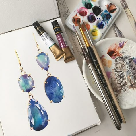 Watercolor Jewelry, Aquarelle Drawing, Jewel Drawing, Gem Tattoo, Easy Flower Drawings, Watercolor Blog, Fashion Illustration Watercolor, Art Jewelry Design, Jewellery Design Sketches