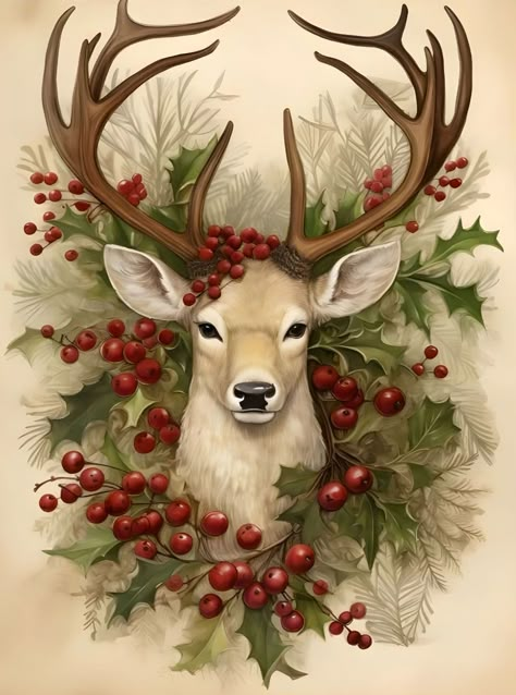 Wall Photos, Christmas Images, Christmas Prints, Christmas Printables, Christmas Art, Vintage Christmas, Christmas Ideas, Decoupage, Deer