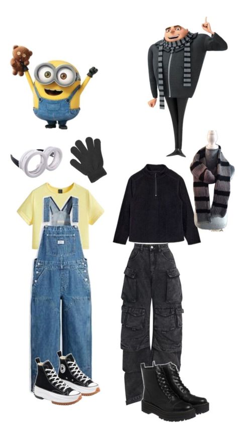 Costume Halloween Duo, Diy Minion Costume, Dynamic Duo Costumes, Minion Outfit, Fun Halloween Outfits, Minion Halloween, Halloween Duos, Minion Costumes, Cute Group Halloween Costumes