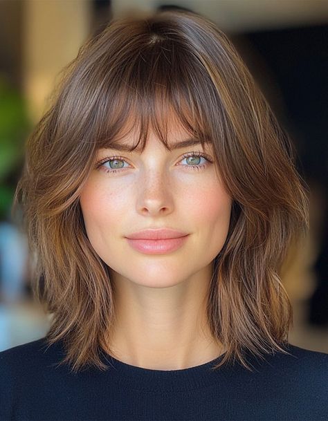 Layered Bob Haircut, Effortless Shaggy Lob Layered Lob With Wispy Bangs, Layered Lob Straight, Lob Straight Hair, Lob With Wispy Bangs, Blonde Shaggy Bob, Straight Hair Fringe, Layered Bob Haircut, Choppy Bob With Bangs, Shaggy Lob