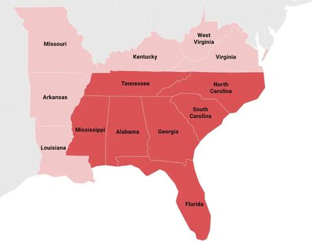 USA Southeast Region Map—Geography, Demographics and More 1 Southeast Region Map, Southeast Region, Usa Map, States Of America, Geography, United States Of America, United States, Map