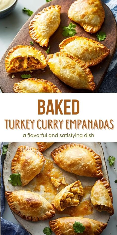 Baked Turkey Curry Empanadas Ingredients: 1 tablespoon vegetable oil 1 small onion, finely chopped 2 cloves garlic, minced 1 tablespoon curry powder 1 teaspoon ground cumin 1 teaspoon ground coriander 1/2 teaspoon ground turmeric 1/2 teaspoon ground cinnamon 1/4 teaspoon cayenne pepper 1/2 pound ground turkey 1/4 cup raisins 1/4 cup chopped fresh cilantro 1 tablespoon tomato paste 2 tablespoons water 1 package refrigerated pie crusts (2 crusts) 1 large egg, beaten #Turkey #Empanada #Baked Empanadas Recipe Baked, Ground Turkey Empanadas, Turkey Empanadas Recipe, Curry Empanadas, Turkey Empanadas, Homemade Empanadas, Seasoned Turkey, Baked Empanadas, Turkey Chops