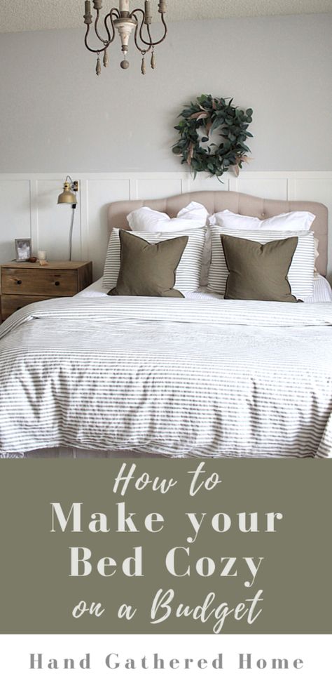 How to Make your Bed Cozy on a Budget How To Make A Bed With A Duvet, Making Bed With Body Pillow, Cozy Queen Bed, How To Make Queen Bed, How To Make A Queen Bed, How To Make Bed Cozy, How To Make A Cozy Bed, How To Make A Bed, How To Style A Bed