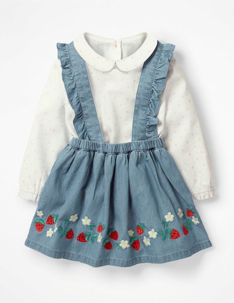 This skirt set in chambray or corduroy is ready for hours of crawling, bouncing and tumbling. The soft-brushed top has a fun all-over print and frilly collar. A row of buttons down the back means it’s easy to pull on and off. Dr Kids, Frilly Collar, Kid Clothing, Our Baby, Baby & Toddler Clothing, Toddler Girl Outfits, Toddler Fashion, Mini Fashion