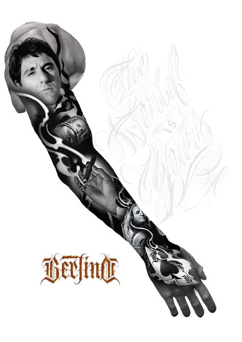 Al Pacino Tattoo, Tattoo Mafia, Scar Face, Harley Tattoos, Big Cat Tattoo, Gang Tattoos, Chicano Tattoos Sleeve, Wolf Tattoo Sleeve, Surreal Tattoo