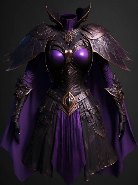 Purple Warrior Outfit, Purple Sorceress, Tiefling Purple, Purple Tiefling Female, Gold Fantasy Dress, Warrior Queen Aesthetic, Warrior Outfits Female, Purple Armor, Items Drawing