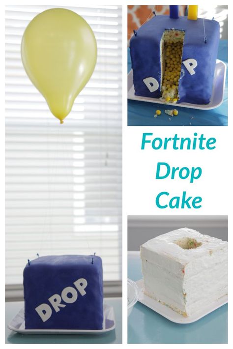 Easy Fortnite Cake Diy, Fortnite Drop Box Cake, Fortnite Cake For Boys, Easy Fortnite Cake, Fortnite Birthday Cake, Drop Cake, Fortnite Cake, Son's Birthday, Pull Apart Cake