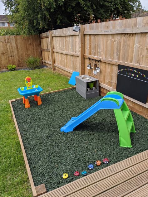 Baby Backyard Play Area, Small Play Area Outdoors, Kids Area In Garden, Backyard Play Area For Kids Landscaping, Kids Patio Play Area, Backyard Toddler Play Area, Small Outdoor Play Area, Diy Play Area, Outdoor Toddler Play Area