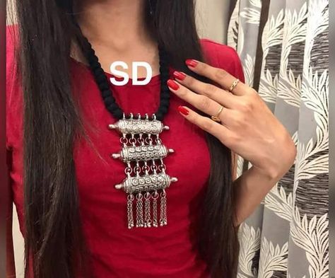 Bts Jewellery, Navratri Jewellery, Cloth Craft, Festive Jewellery, Oxidised Jewelry, Silver Necklace Designs, Large Locket, Navratri Dress, Jewellery Diy