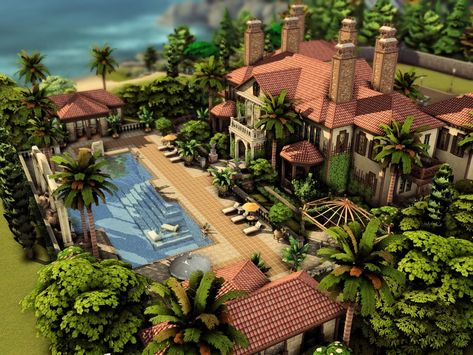 The Sims Resource - Huge Mediterranean Mansion (NO CC) Sims 4 Tartosa Mansion, Sims 4 Huge Mansion, Spanish Villa Sims 4, Italian House Sims 4, Sims 4 Mansion No Cc, Sims 4 Mediterranean Cc, Sims 4 Spanish Cc, Sims 4 Spanish Style House, Sims 4 Mansion Cc