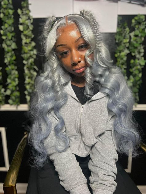 Frontal Wig Ideas With Color, Hairstyle For Lace Wig, Wigs With Styles, Gray Lace Front Wigs Black Women Styles, Rubberband Hairstyles Wig, Frontal Wig Hair Colors, Dye Wig Colors, 13x4x1 Lace Wig, Gray Wig Hairstyles For Black Women