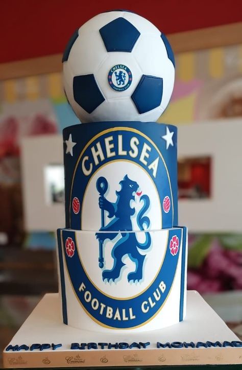 Chelsea Football Cake, Football Chelsea, Football Birthday Cake, Chelsea Team, Buttercream Cake Designs, Cake Ball, Single Tier Cake, Ball Cake, Shoe Cake