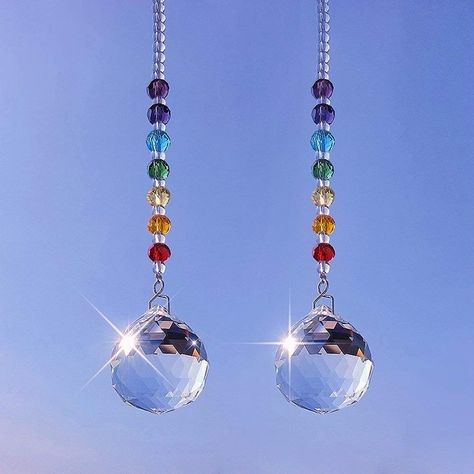 Feng Shui Crystal Ball, Suncatchers Diy, Crystal Suncatchers Diy, Colorful Chandelier, Rainbow Suncatcher, Beaded Diy, Chakra Colors, Plastic Easter Eggs, Chakra Beads