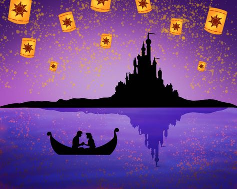 Tangled Lanterns Scene, Disney Princess Background, Lantern Drawing, Tangled Lanterns, Parking Spot Painting, Disney Canvas Art, Rapunzel Party, Disney Canvas, Rapunzel And Eugene