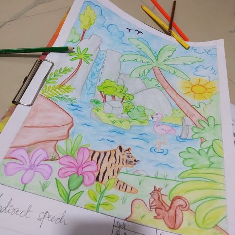 Jungle Drawing Sketches, Jungle Drawing Easy, Jungle Drawing, Illustration Poses, Fashion Illustration Poses, Journal Diy, Beautiful Art Paintings, Art Lessons For Kids, Bullet Journal Diy