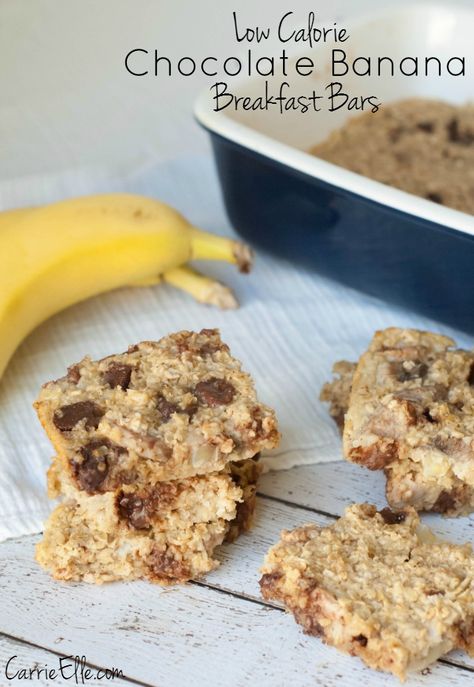 Low Calorie Breakfast Bars Banana Oatmeal Breakfast Bars, Banana Breakfast Bars, Low Calorie Oatmeal, Low Calorie Baking, Low Carb Bars, Low Calorie Chocolate, Low Carb Protein Bars, Oatmeal Breakfast Bars, Vegan Protein Bars