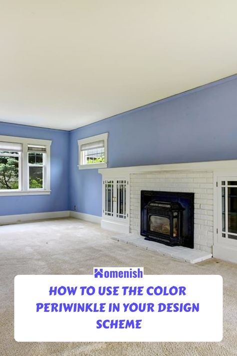 How to Use the Color Periwinkle in Your Design Scheme Periwinkle Living Room Walls, Periwinkle Room Bedrooms, Periwinkle Dining Room, Periwinkle Home Decor, Periwinkle Bathroom Ideas, Periwinkle Bedroom Walls, Periwinkle Blue Bedroom, Periwinkle Blue Color Palette, Periwinkle Living Room