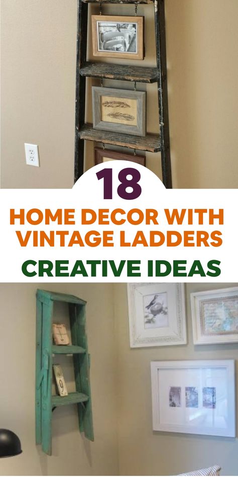 Enhance the appeal of your living space with creative decor inspiration featuring vintage ladders! Transform an unused wooden ladder into a chic bookshelf, showcasing your most-loved books and infusing personality into any room. Use the rungs to hang twinkling fairy lights or charming potted plants for a whimsical touch. Embrace nostalgia as you elevate your home into a warm retreat that combines comfort with character. Wooden Ladders Ideas Decor, Old Wooden Ladder Ideas, Trendy Bookshelf, Decorative Ladder Ideas, Ladder Wall Decor, Vintage Ladder Decor, Wooden Ladder Ideas, Old Ladder Decor, Old Ladder Ideas