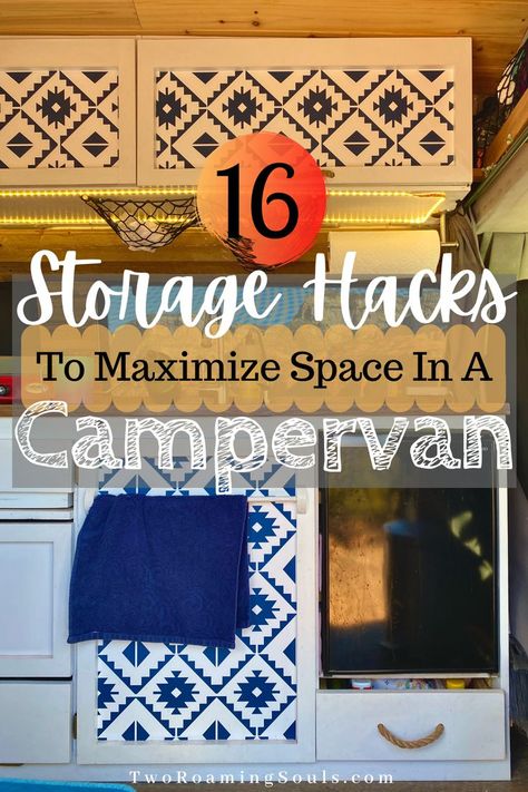 Looking for some awesome campervan storage hacks to save on your very limited, yet valuable space? This guide shares tons of easy ways to help you save space in your campervan and how to maximize a small space. #Campervan #StorageHacks #MaximizeASmallSpace Campervan Storage Hacks, Campervan Storage Ideas, Campervan Storage, Van Storage, Camper Van Conversion Diy, Camper Van Conversion, Storage Hacks, Cupboard Storage, Maximize Space