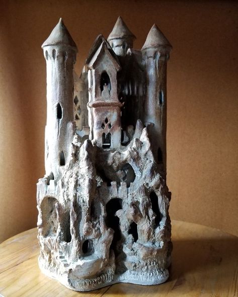 High-fired stoneware clay castle. Ceramic Castle, Clay Castle, Castle Sculpture, Halloween Ceramics, Clay Fairy House, Fairy Castle, Gothic Castle, Animal Skull, Clay Fairies