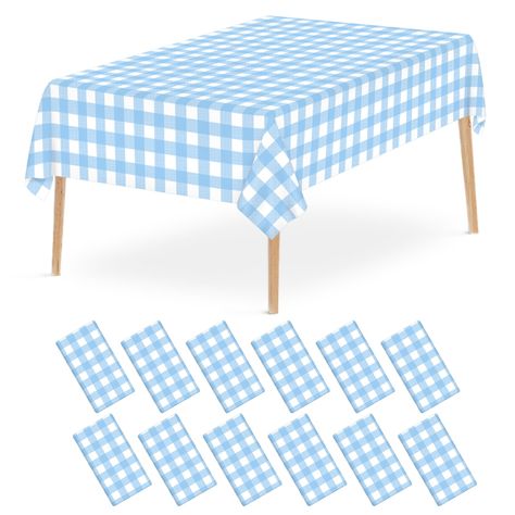 PRICES MAY VARY. 【Thickened Disposable Tablecloth】Light blue gingham tablecloths are made of premium durable PEVA material, that have good softness and a little elasticity. Perfect for indoor-outdoor to provide a relaxed and minimalist space for dining and enjoying your party time. 【Waterproof & Spill-proof】Our PEVA plastic tablecloths are water and stain resistant and will keep your tables and furniture clean and tidy for after party cleanup. 【Party Decor】Classic plaid table cover is an exquisi Blue Gingham Tablecloth, Camping Tablecloth, Round Dinner Table, Gold Tablecloth, Disposable Tablecloth, Picnic Table Covers, Lobster Dinner, Bluey Party, Gingham Tablecloth