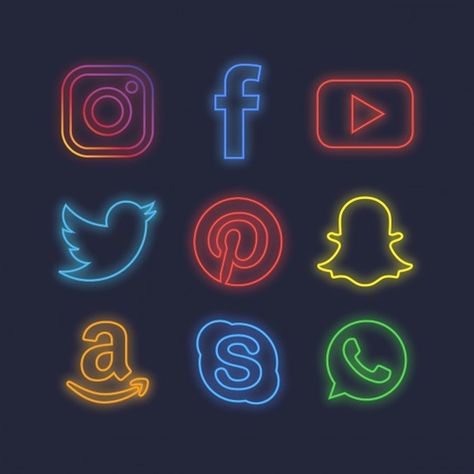 Neon social media icons Logo Pinterest, Social Network Icons, Snapchat Logo, Social Media Icons Vector, Whatsapp Logo, Social Media Icons Free, Twitter Logo, Social Media Drawings, Network Icon