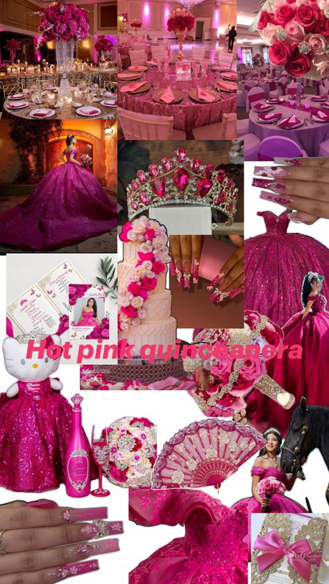 Hot Pink Quince, Hot Pink Quinceanera, Hot Pink Quinceanera Dresses, Quince Decorations Ideas, Quince Decor, Pink Quinceanera, Pink Sweet 16, Quinceanera Themes Dresses, Pink Quince