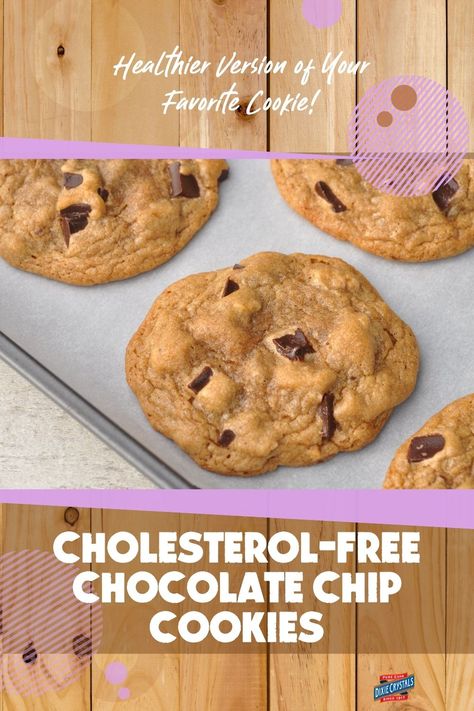 America’s favorite cookie without cholesterol! If desired, scoop dough into mounds and freeze. Allow to thaw and bake when needed. Alternatively, already baked cookies freeze very well. Cholesterol Free Desserts, Cholesterol Friendly Recipes, Heart Healthy Desserts, Cholesterol Recipes, Cholesterol Foods, Low Cholesterol Diet, Low Cholesterol Recipes, Baked Cookies, Cholesterol Diet