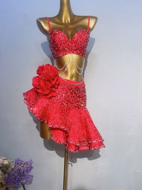 CustomPilot - Etsy Ballroom Dance Outfits Practice, Red Jazz Dance Costumes, Latin Party Outfit, Latin Dresses Ideas, Latin Dance Outfit, Latin Dance Dresses For Competition, Latin Dress Competition, Red Latin Dance Dress, Red Dance Costumes