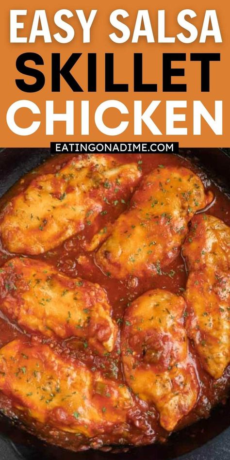 Skillet Salsa Chicken, Salsa Chicken Skillet, Salsa Chicken Stovetop, Easy Stovetop Chicken Recipes, Chicken And Salsa Recipe, Chicken Picante Recipe, Chicken Salsa Recipe, Chicken With Salsa Recipe, Recipe Using Salsa