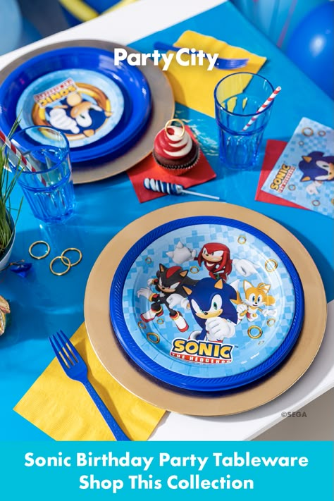 Shop this collection for everything you need to create a Sonic table setting. Shop Sonic themed plates, cups, napkins, and cutlery at Party City. Sonic Themed Party, Sonic The Hedgehog Birthday Party, Sonic Birthday Party, Sonic Birthday Parties, Sonic Party, Hedgehog Birthday, Sonic Birthday, Birthday Table, 6th Birthday Parties