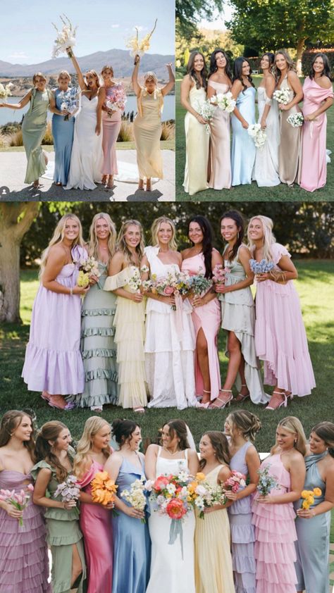 Pastel Wedding Theme, Wildflower Wedding Theme, Bridal Party Outfit, Bridesmaid Colors, Dream Wedding Ideas Dresses, Future Wedding Plans, Cute Wedding Ideas, Pastel Wedding, Wildflower Wedding