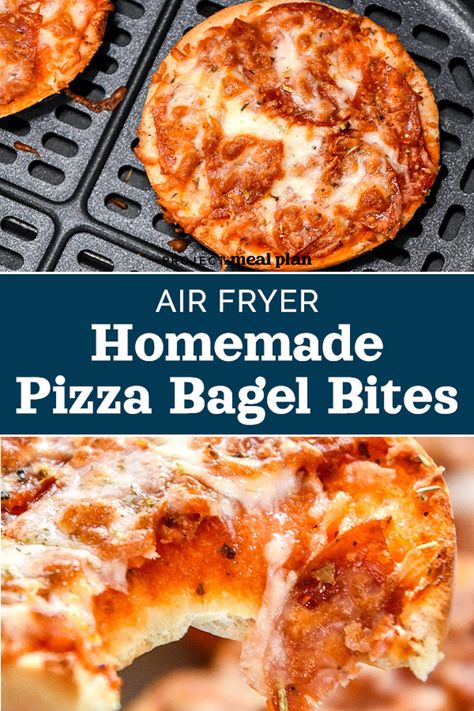 Air Fryer Bagel Pizza, Bagel Air Fryer Recipes, Pizza Bagels In Air Fryer, Pizza Bagel Air Fryer, 3 Ingredient Bagels Air Fryer, 2 Ingredient Bagels Air Fryer, Mini Bagel Pizza, Bagel Bites Recipe, Mini Pizza Bites