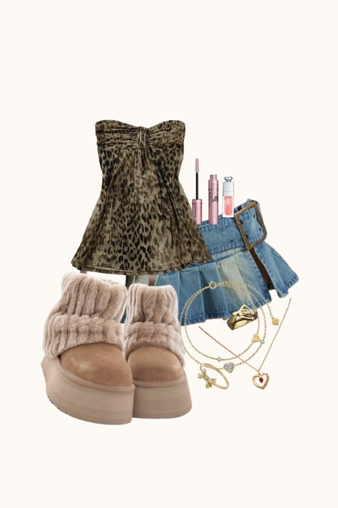 outfit inspo, outfit ideas, outfit, clothes, dream clothes, fashion inspo, fashion outfits, spring outfit, summer fits, fall outfits, winter outfits, summer outfits 2024, pretty outfits, chic outfits, vintage, clean girl, y2k, aesthetic, y2k outfits, denim skirt, mini denim skirt, skirt with belt, sherpa uggs, leopard print top, gold jewellery, heart necklace, bow ring, girly summer outfits, outfit ideas for school, discover style ideas, birthday outfit, everyday outfits, vacation outfits, cute Ugg Sherpa Boots Outfit, Mini Skirt And Uggs Outfit, Sequin Uggs Outfit, Sherpa Uggs Outfit, Sherpa Boots Outfit, Denim Mini Skirt Outfit Winter, Sherpa Uggs, Leopard Print Top Outfit, Mini Skirt Outfit Winter