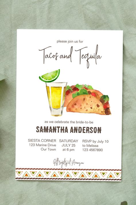 Tacos and tequila fiesta bridal shower invitation template instant download Tequila Invitation, Cocktail Party Invite, Tequila Party, Mexican Bridal Showers, Fiesta Bridal Shower Invitations, Mexican Themed Weddings, Fiesta Bridal Shower, Summer Party Invitations, Tacos And Tequila