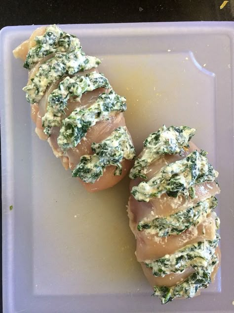 Spinach Ricotta Hasselback Chicken - Divalicious Recipes Chicken Stuffed With Spinach And Ricotta, Chicken Spinach And Ricotta Recipes, Stuffed Chicken Ricotta, Chicken Hasselback Recipes, Spinach Ricotta Chicken Bake, Ricotta Pesto Chicken, Chicken With Ricotta Cheese And Spinach, Ricotta Cheese Chicken, Ricotta Cheese Chicken Recipes