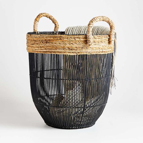 Malloe Tall Black Basket with Handles + Reviews | Crate and Barrel Black Baskets, Black Wire Basket, Kids Storage Bins, Basket Home Decor, Black Basket, Decorative Storage Baskets, Basket And Crate, Toy Storage Baskets, Home Decor Crate