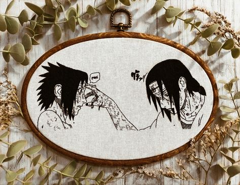 Anime embroidery Manga Panel Embroidery, Naruto Cross Stitch, Itachi Embroidery, Hoodie Patches, Naruto Embroidery, Sasuke X Itachi, Manga Embroidery, Anime Embroidery Designs, Naruto Aesthetic