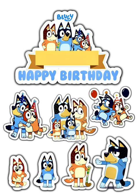 Bluey Cake Topper Printable, Fiesta Bluey, Bluey Birthday, 1 Samuel, Aesthetic Ideas, Kids Party, Cake Toppers, Labrador, Pokemon