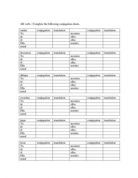 Blank Spanish Conjugation Charts With All Conjugations Spanish Conjugation Worksheet, Spanish Conjugation Chart, Spanish Verbs Chart, Spanish Regular Verbs, Spanish Verb Tenses, Spanish Irregular Verbs, Spanish Conjugation, Spanish Reflexive Verbs, Common Spanish Words