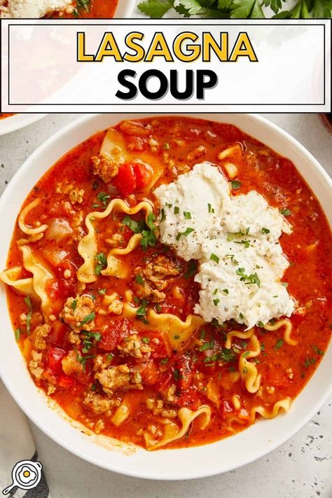 Lasagna Soup Soup Recipe With Chicken, One Pot Lasagna Soup, One Pot Lasagna, Lasagne Soup, Easy Lasagna Soup, Recipe With Chicken, Lasagna Soup Recipe, Lasagna Ingredients, Easy Lasagna Recipe