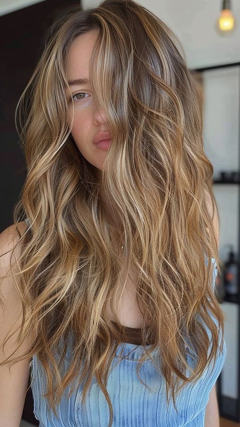 30 Unique Balayage Hair Color Infusions Blonde Highlights On Wavy Hair, Unique Balayage Hair, Hair Couleur, Rambut Brunette, Summer Blonde Hair, Balayage Hair Color, Brown Hair Inspo, Brunette Hair With Highlights, Dirty Blonde Hair