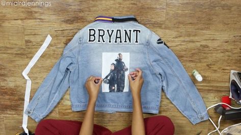 Diy Custom Jean Jacket, Marble Nail Ideas, Diy Graphic Tee, Jean Jacket Diy, Custom Jeans Diy, Gigi Bryant, Concert Wear, Diy Denim Jacket, Diy Denim