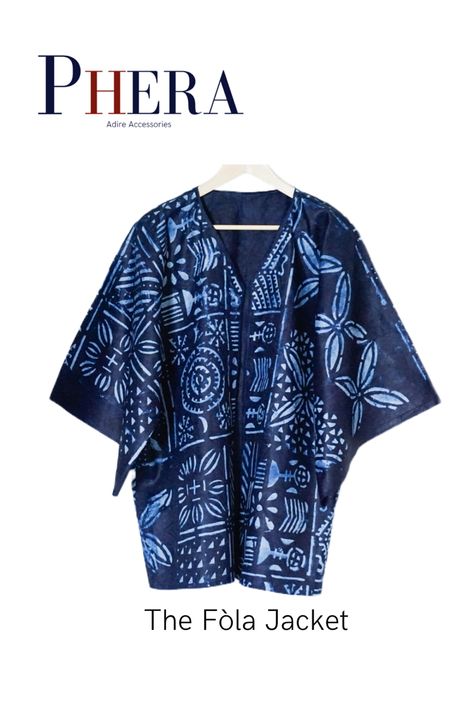 If you love all things indigo, this is the jacket for you. Made from one piece of adire, this jacket can be worn any way you want and men are not left out either. The adire has been treated to prevent the imdigo dye rubbing off on you. Adire Styles, Kimono Style Jacket, African Print Clothing, Port Harcourt, Left Out, Kimono Style, Kimono Fashion, If You Love, African Print