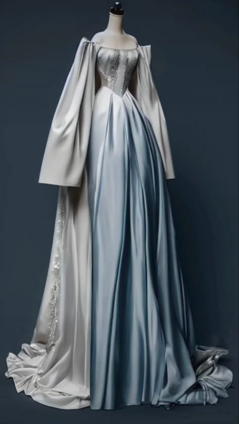 Cornflower Blue Chiffon Gown, Light Blue Fantasy Dress, Acotar Winter Court, Blue Fantasy Dress, Blue Medieval Dress, Mideval Dress, Winter Court, Strange Fashion, Fairytale Gown